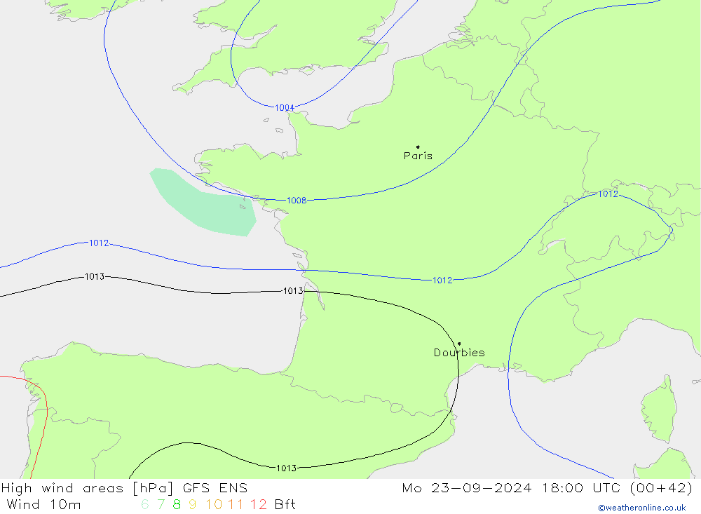 High wind areas GFS ENS Seg 23.09.2024 18 UTC