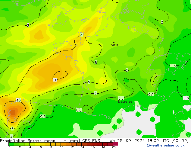 Yağış Spread GFS ENS Çar 25.09.2024 18 UTC