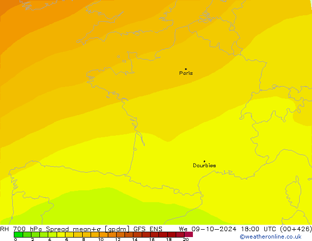 RH 700 hPa Spread GFS ENS St 09.10.2024 18 UTC