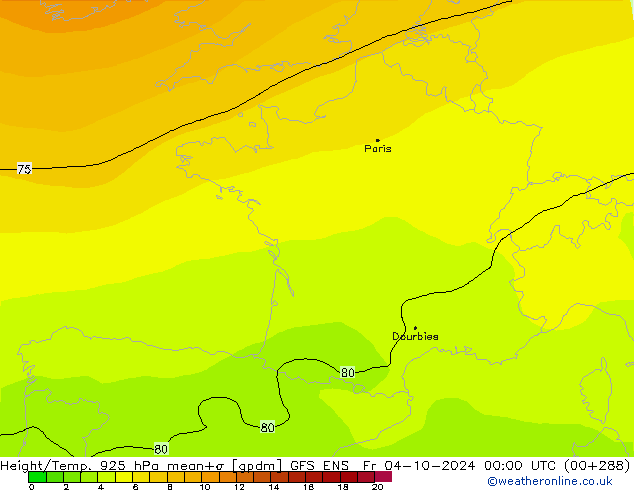 Height/Temp. 925 hPa GFS ENS Sex 04.10.2024 00 UTC