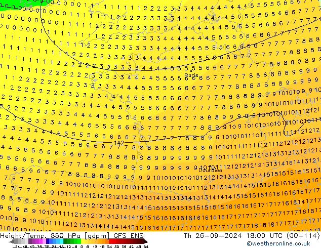 Height/Temp. 850 hPa GFS ENS Qui 26.09.2024 18 UTC