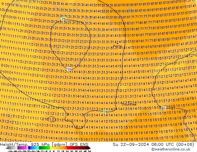 Height/Temp. 925 hPa GFS ENS So 22.09.2024 06 UTC