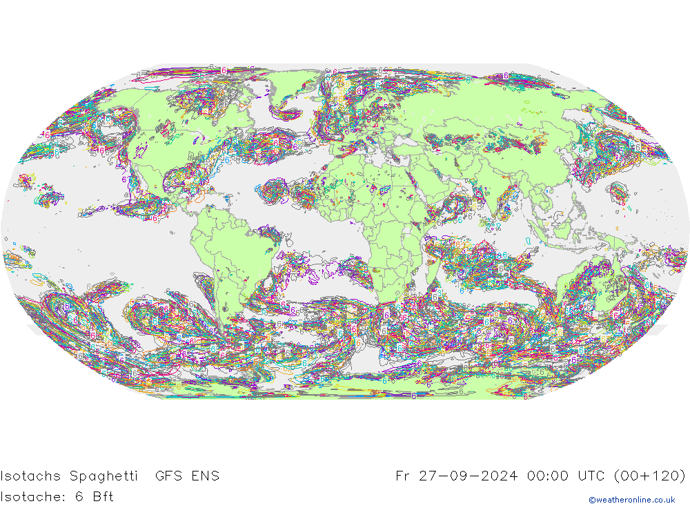 Isotachs Spaghetti GFS ENS Fr 27.09.2024 00 UTC