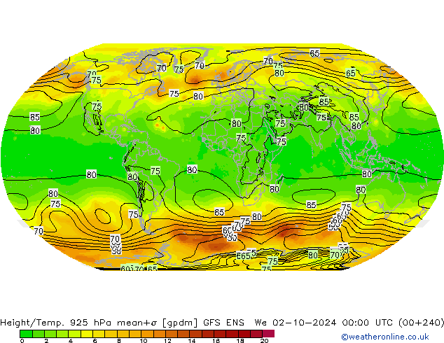 Height/Temp. 925 hPa GFS ENS Mi 02.10.2024 00 UTC