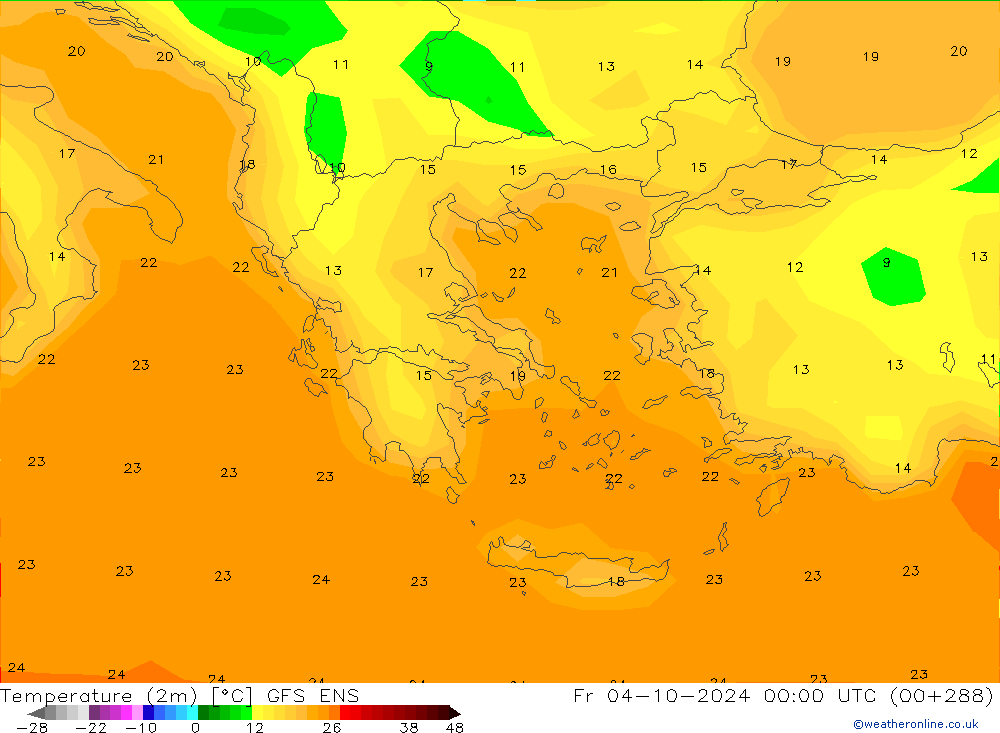 Temperaturkarte (2m) GFS ENS Fr 04.10.2024 00 UTC