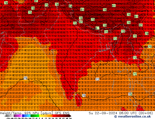 Hoogte/Temp. 925 hPa GFS ENS zo 22.09.2024 06 UTC