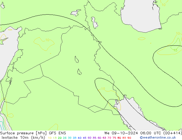 Isotachen (km/h) GFS ENS wo 09.10.2024 06 UTC