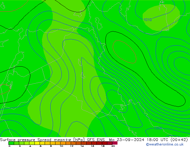 Atmosférický tlak Spread GFS ENS Po 23.09.2024 18 UTC