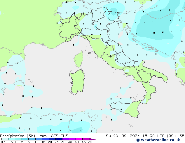 Precipitazione (6h) GFS ENS dom 29.09.2024 00 UTC