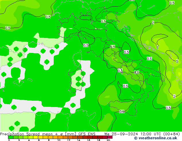 Niederschlag  Spread GFS ENS Mi 25.09.2024 12 UTC