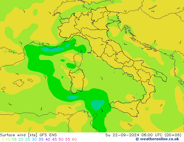 Surface wind GFS ENS Su 22.09.2024 06 UTC