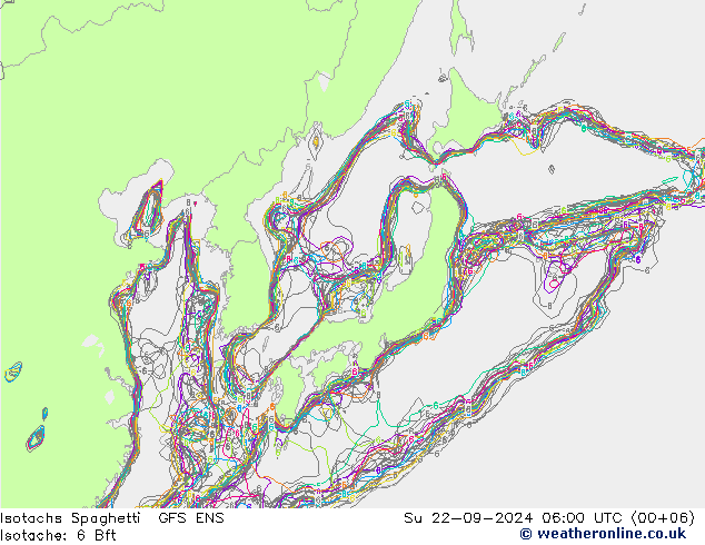 Isotachen Spaghetti GFS ENS zo 22.09.2024 06 UTC