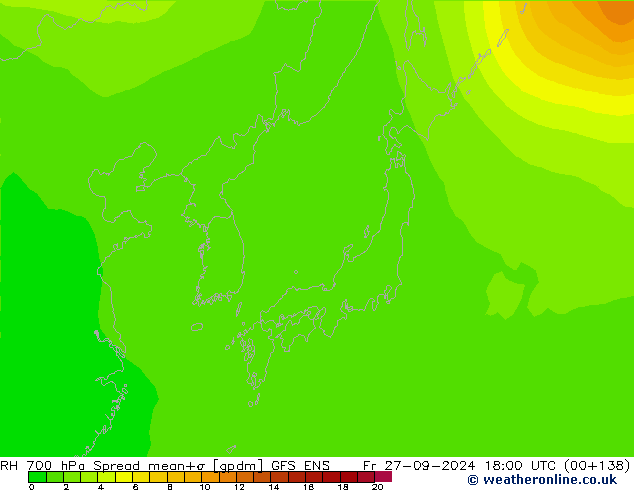 RH 700 hPa Spread GFS ENS Fr 27.09.2024 18 UTC