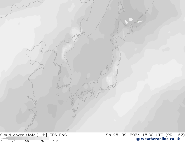 Cloud cover (total) GFS ENS Sa 28.09.2024 18 UTC