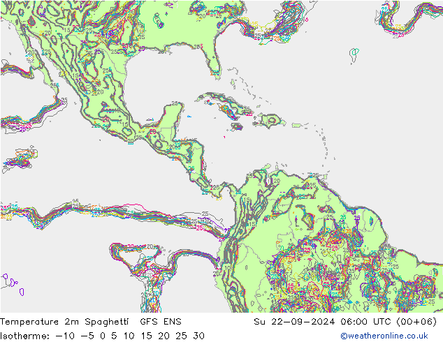 Temperature 2m Spaghetti GFS ENS Su 22.09.2024 06 UTC