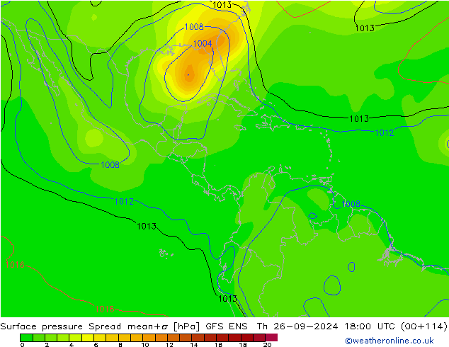 Pressione al suolo Spread GFS ENS gio 26.09.2024 18 UTC