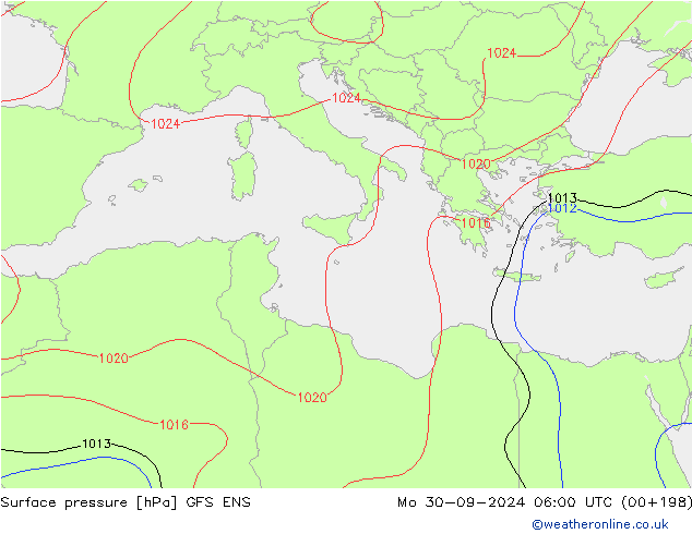 Surface pressure GFS ENS Mo 30.09.2024 06 UTC