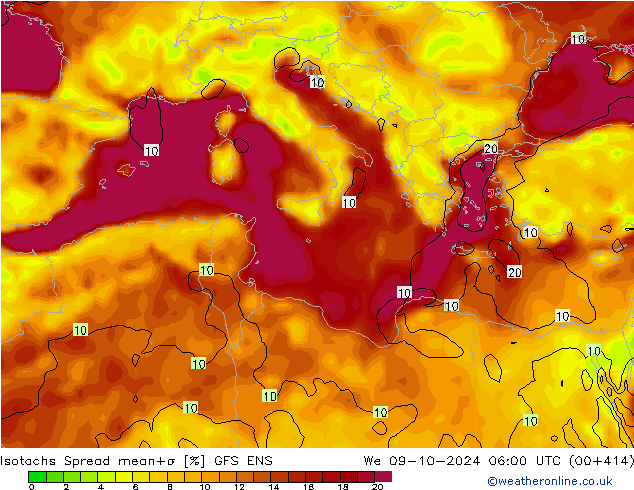 Isotachs Spread GFS ENS We 09.10.2024 06 UTC