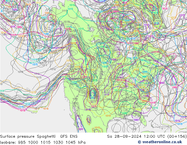 Surface pressure Spaghetti GFS ENS Sa 28.09.2024 12 UTC