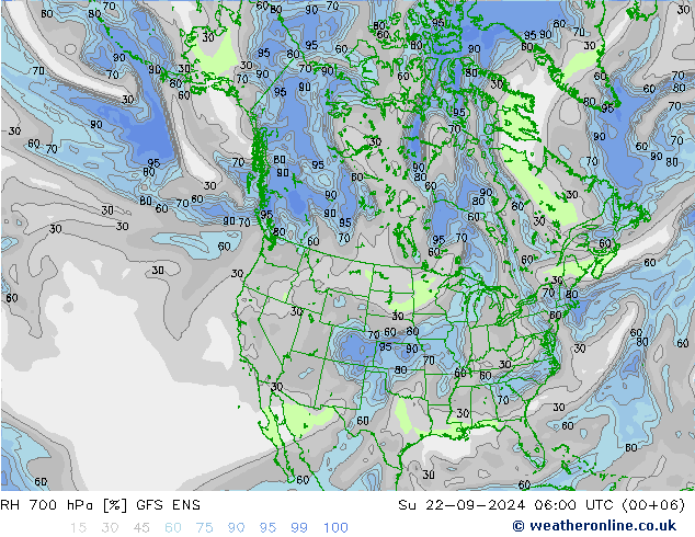 RH 700 hPa GFS ENS 星期日 22.09.2024 06 UTC