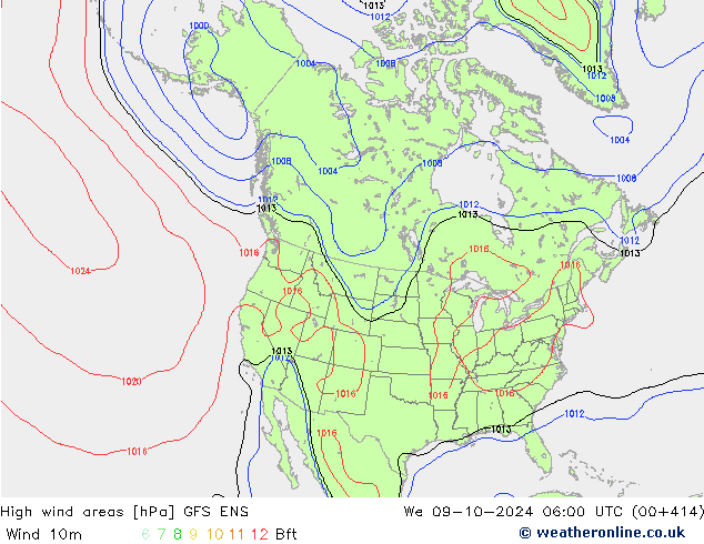 High wind areas GFS ENS We 09.10.2024 06 UTC