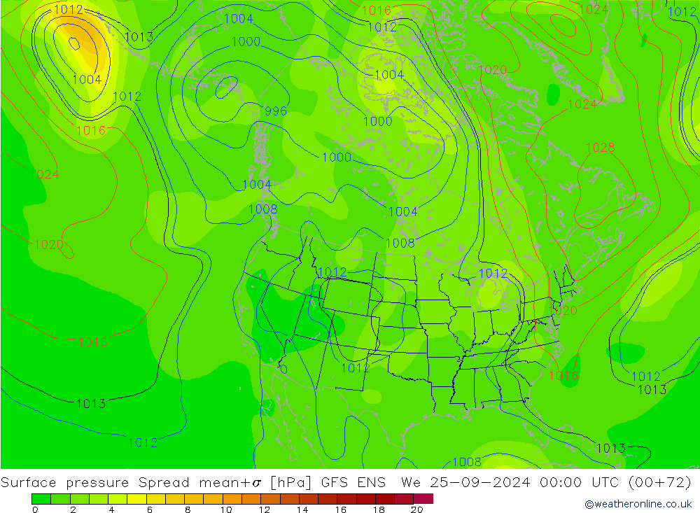 Surface pressure Spread GFS ENS We 25.09.2024 00 UTC