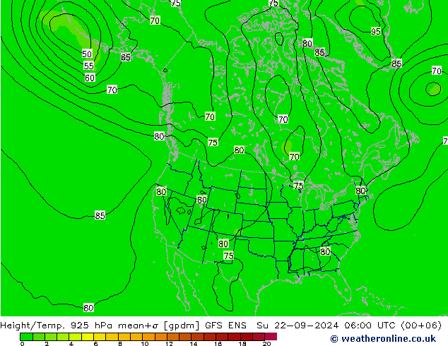 Height/Temp. 925 hPa GFS ENS So 22.09.2024 06 UTC