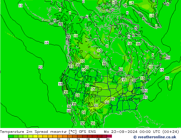 Temperaturkarte Spread GFS ENS Mo 23.09.2024 00 UTC