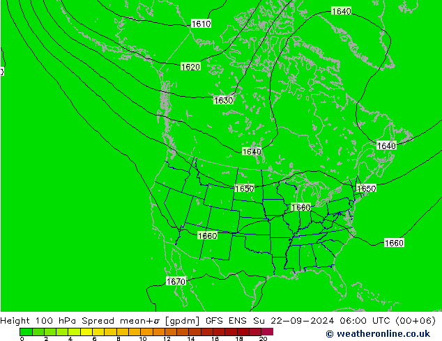 100 hPa Yüksekliği Spread GFS ENS Paz 22.09.2024 06 UTC