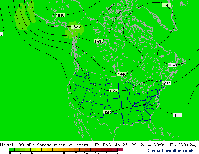 Height 100 hPa Spread GFS ENS 星期一 23.09.2024 00 UTC