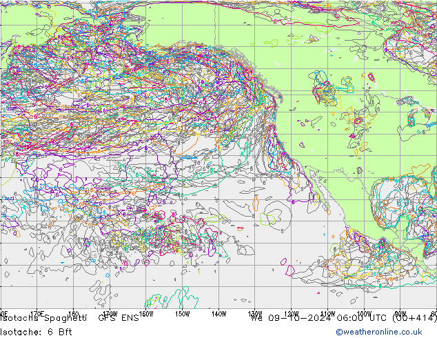 Isotachs Spaghetti GFS ENS We 09.10.2024 06 UTC