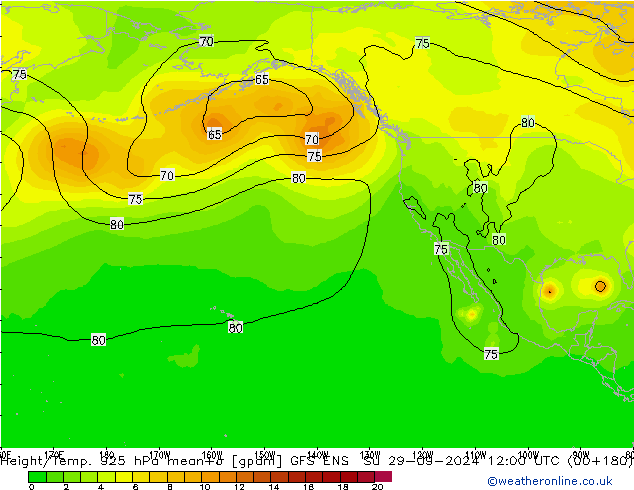 Hoogte/Temp. 925 hPa GFS ENS zo 29.09.2024 12 UTC