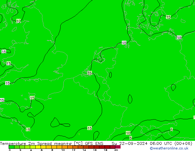 Temperatura 2m Spread GFS ENS dom 22.09.2024 06 UTC