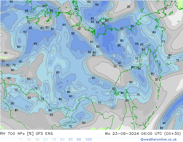 RH 700 hPa GFS ENS lun 23.09.2024 06 UTC