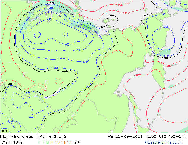 High wind areas GFS ENS ср 25.09.2024 12 UTC