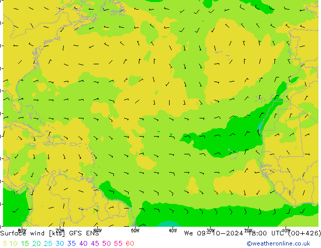 Vento 10 m GFS ENS mer 09.10.2024 18 UTC