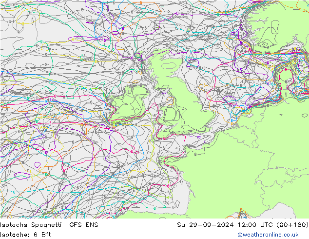 Isotachen Spaghetti GFS ENS So 29.09.2024 12 UTC