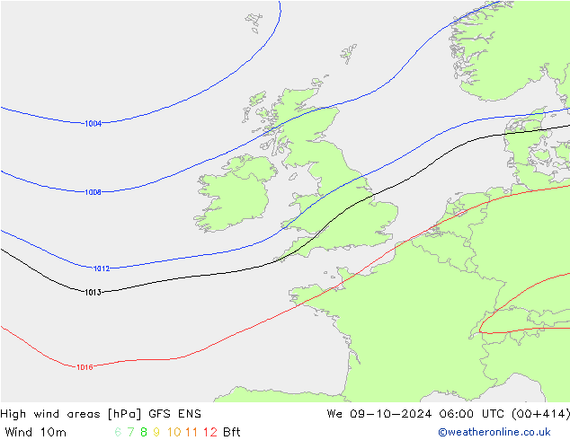 High wind areas GFS ENS St 09.10.2024 06 UTC