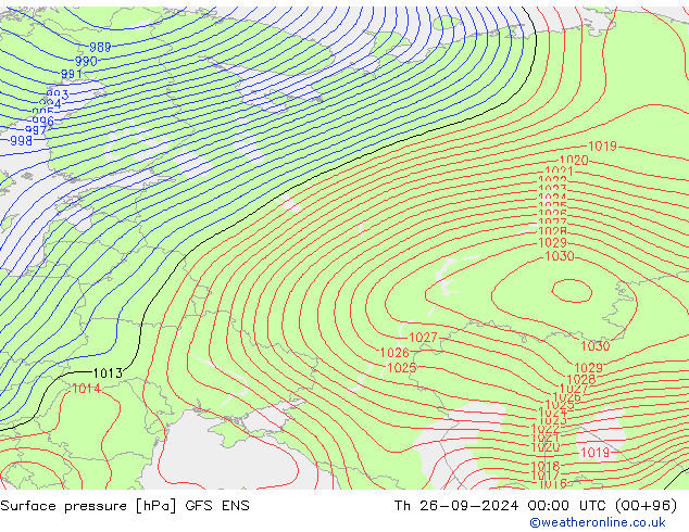 Atmosférický tlak GFS ENS Čt 26.09.2024 00 UTC