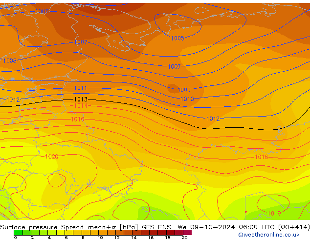 Atmosférický tlak Spread GFS ENS St 09.10.2024 06 UTC