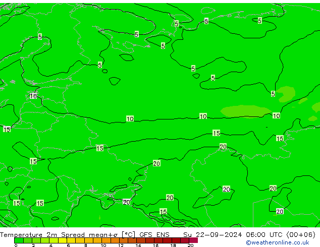 Temperature 2m Spread GFS ENS Su 22.09.2024 06 UTC