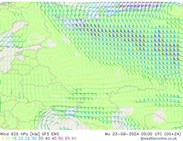 Wind 925 hPa GFS ENS ma 23.09.2024 00 UTC