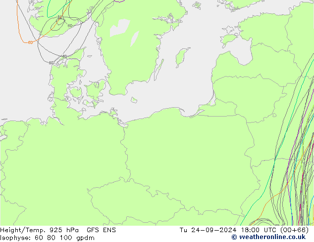 Height/Temp. 925 hPa GFS ENS Út 24.09.2024 18 UTC