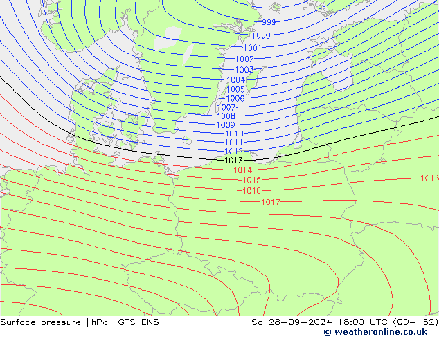 Surface pressure GFS ENS Sa 28.09.2024 18 UTC