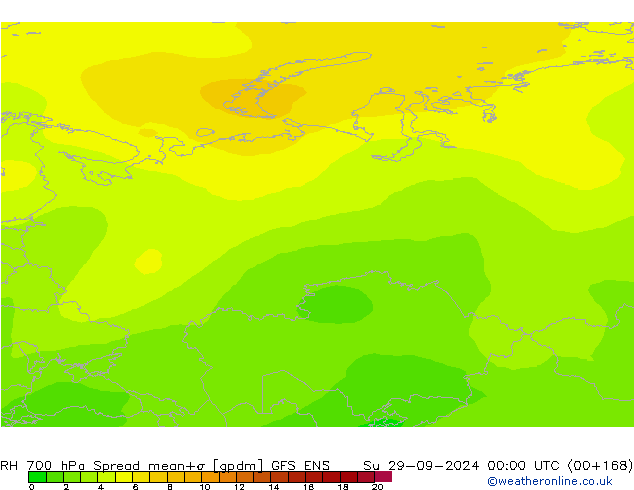 Humedad rel. 700hPa Spread GFS ENS dom 29.09.2024 00 UTC