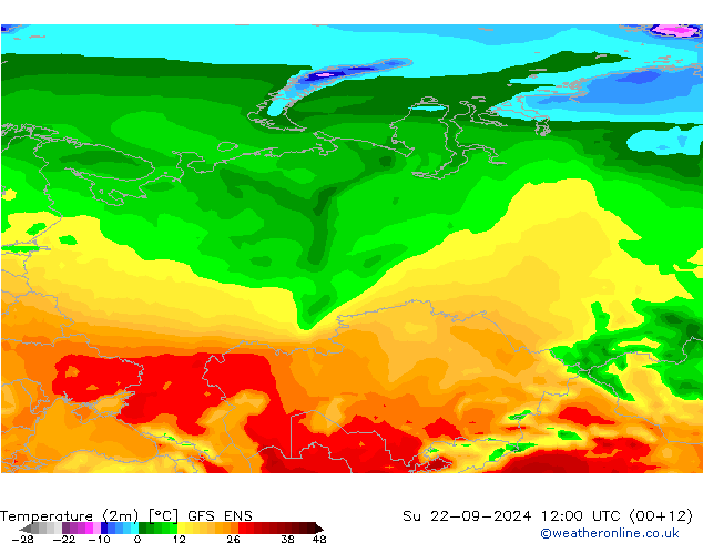 Temperature (2m) GFS ENS Su 22.09.2024 12 UTC