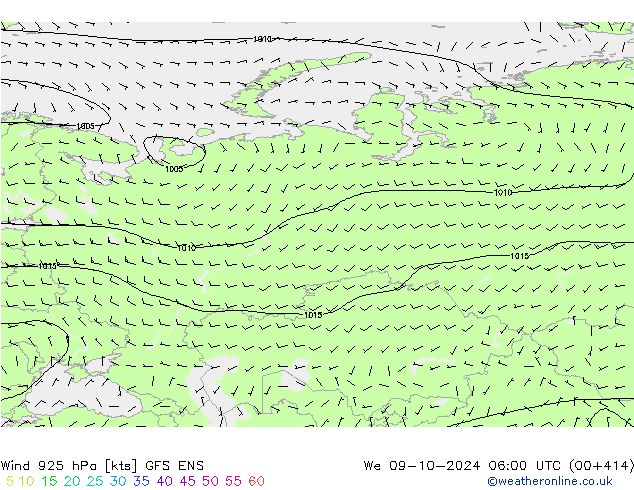 Wind 925 hPa GFS ENS We 09.10.2024 06 UTC