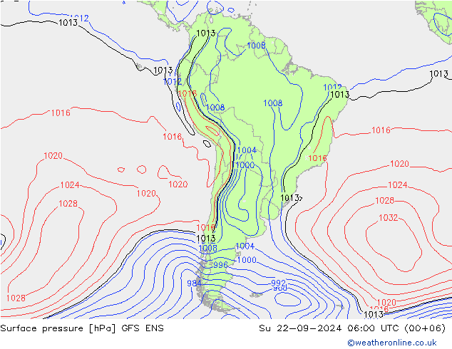 Surface pressure GFS ENS Su 22.09.2024 06 UTC