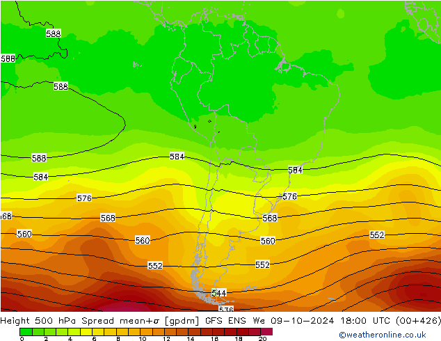 Height 500 hPa Spread GFS ENS We 09.10.2024 18 UTC