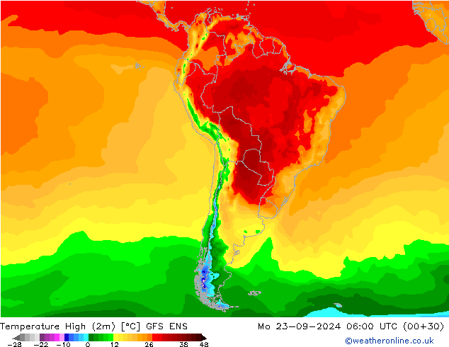 Max.temperatuur (2m) GFS ENS ma 23.09.2024 06 UTC